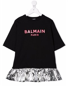 Платье с контрастной вставкой и логотипом Balmain kids