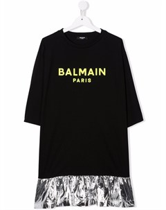 Платье с контрастной вставкой и логотипом Balmain kids