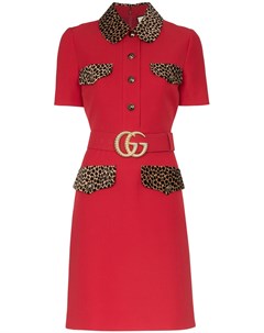Платье с леопардовым принтом и поясом Gucci