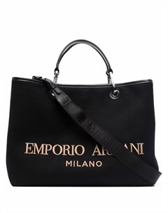 Объемная сумка тоут с вышитым логотипом Emporio armani