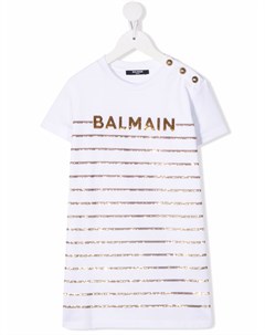 Платье футболка с логотипом и пайетками Balmain kids