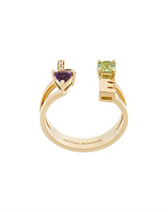 Золотое кольцо Love с аметистом бриллиантами и перидотом Delfina delettrez