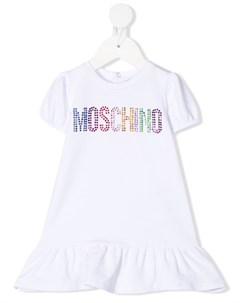 Платье футболка со стразами и логотипом Moschino kids