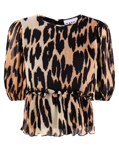 Блузка с объемными рукавами и леопардовым принтом Ganni
