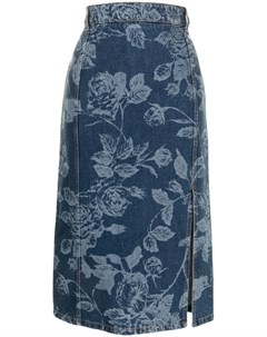 Джинсовая юбка миди с цветочным принтом Msgm