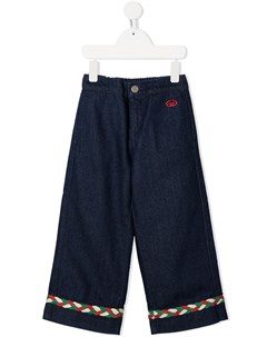 Широкие джинсы с плетеным декором Gucci kids