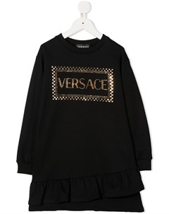 Платье джемпер со стразами и логотипом Versace kids