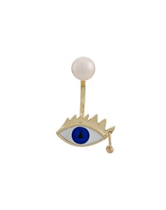 Единичная золотая серьга Eye Piercing с жемчугом и эмалью Delfina delettrez