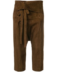 Укороченные кожаные брюки с низким шаговым швом Saint laurent