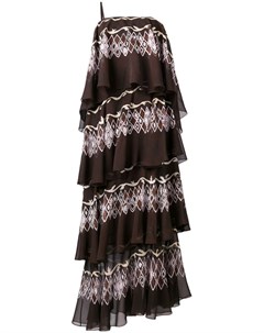 Многослойное платье макси с принтом Fendi