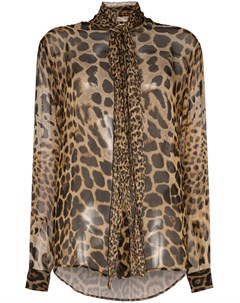 Полупрозрачная леопардовая блузка с горловиной на завязке Saint laurent