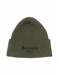 Шерстяная шапка бини с вышитым логотипом Balmain kids