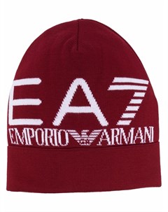 Шапка бини вязки интарсия с логотипом Ea7 emporio armani