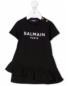 Платье с оборками и логотипом Balmain kids
