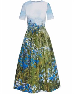 Платье миди с цветочным принтом и поясом Oscar de la renta
