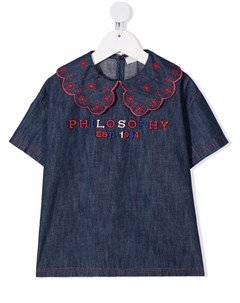 Джинсовая блузка с вышитым логотипом Philosophy di lorenzo serafini kids