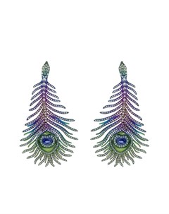 Серьги Elemento в форме перьев павлина с бриллиантами Saboo fine jewels