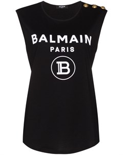 Топ с логотипом и пуговицами на плече Balmain