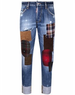 Укороченные узкие джинсы в технике пэчворк Dsquared2