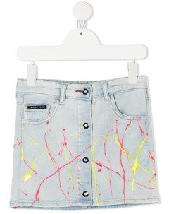 Джинсовая юбка мини с эффектом разбрызганной краски Philipp plein junior
