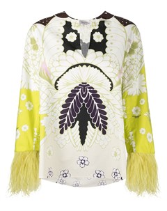 Блузка с перьями и цветочным принтом Valentino