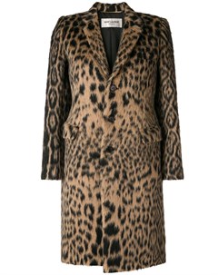 Однобортное пальто с леопардовым узором Saint laurent
