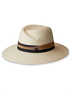 Соломенная шляпа федора с лентой в рубчик Maison michel