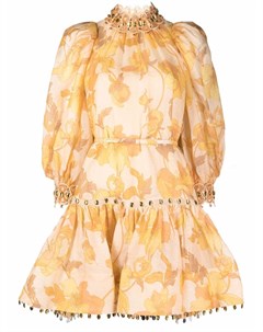 Платье с объемными рукавами и цветочным принтом Zimmermann