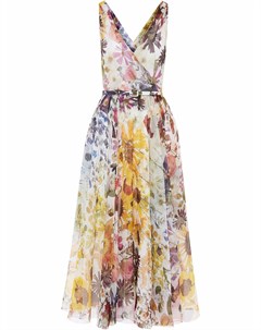 Шелковое платье миди с цветочным принтом Oscar de la renta