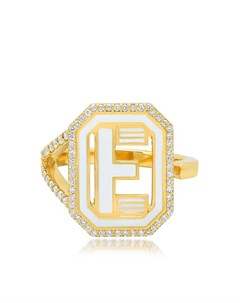 Кольцо Gatsby с инициалом E из желтого золота с бриллиантами и белой эмалью Colette