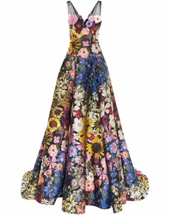 Платье с V образным вырезом и цветочным узором Oscar de la renta