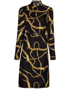 Шелковое платье рубашка с узором Greca Chain и поясом Versace
