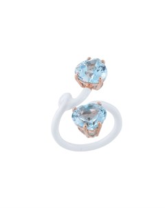 Золотое кольцо Double Heart Vine Tendril с эмалью и голубым топазом Bea bongiasca