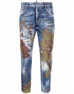 Укороченные джинсы с эффектом разбрызганной краски Dsquared2