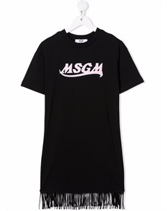 Платье футболка с бахромой и логотипом Msgm kids