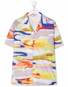 Рубашка с абстрактным принтом и короткими рукавами Msgm kids
