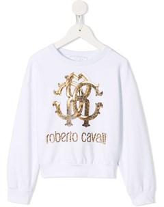 Белая толстовка с леопардовым принтом и логотипом Roberto cavalli junior