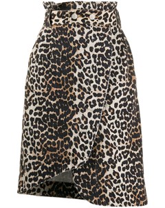Джинсовая юбка асимметричного кроя с леопардовым принтом Ganni