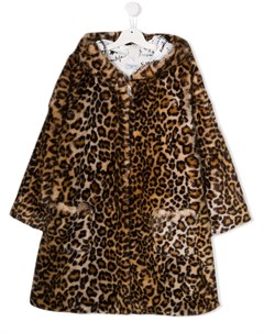 Пальто с капюшоном и леопардовым принтом Monnalisa