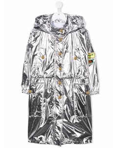 Пальто с капюшоном и эффектом металлик Balmain kids