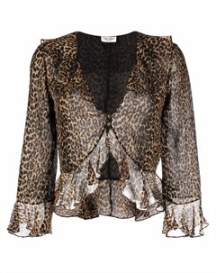 Блузка с оборками и леопардовым принтом Saint laurent