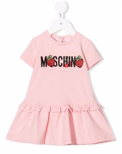 Платье Strawberry с вышивкой и баской Moschino kids