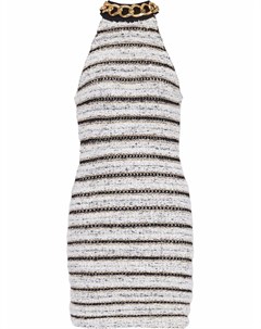 Твидовое платье мини с вырезом халтер Balmain