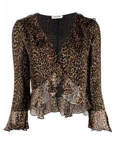 Блузка с леопардовым принтом и оборками Saint laurent