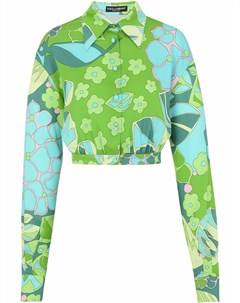 Укороченная шелковая рубашка с цветочным принтом Dolce&gabbana