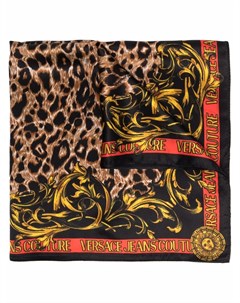 Шелковый платок с леопардовым принтом и логотипом Versace jeans couture