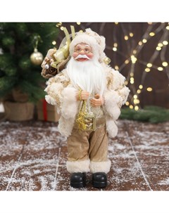 Новогоднее украшение Дед Мороз в бело золотистом костюме блеск с подарками 6949630 Зимнее волшебство