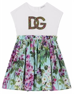 Платье с цветочным принтом и нашивкой логотипом Dolce & gabbana kids