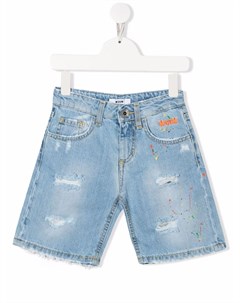 Джинсовые шорты с эффектом разбрызганной краски Msgm kids