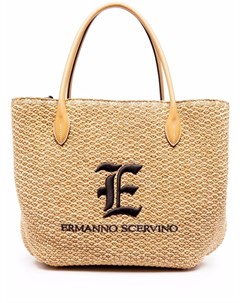 Плетеная сумка тоут с вышитым логотипом Ermanno scervino